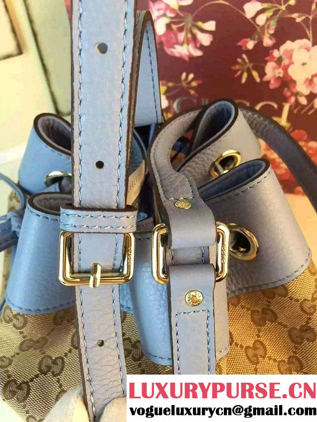 Gucci GG Canvas Leather Small Bucket Bag 381597 Sky Blue 2016