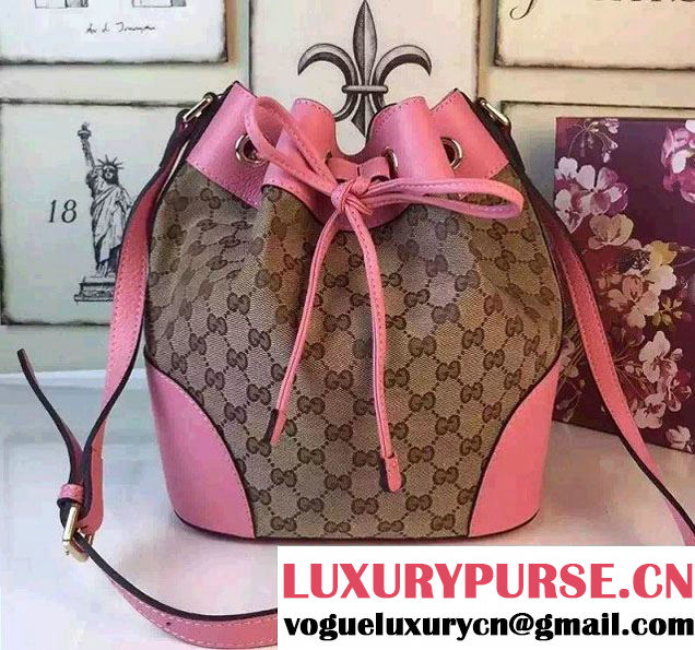 Gucci GG Canvas Leather Small Bucket Bag 381597 Pink 2016