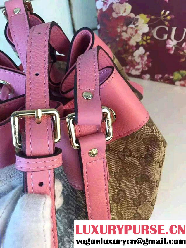 Gucci GG Canvas Leather Small Bucket Bag 381597 Pink 2016