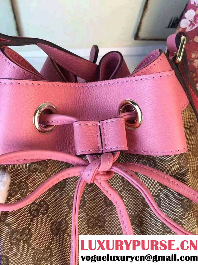 Gucci GG Canvas Leather Small Bucket Bag 381597 Pink 2016