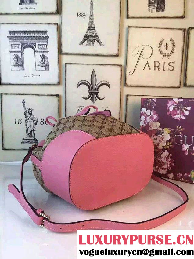 Gucci GG Canvas Leather Small Bucket Bag 381597 Pink 2016