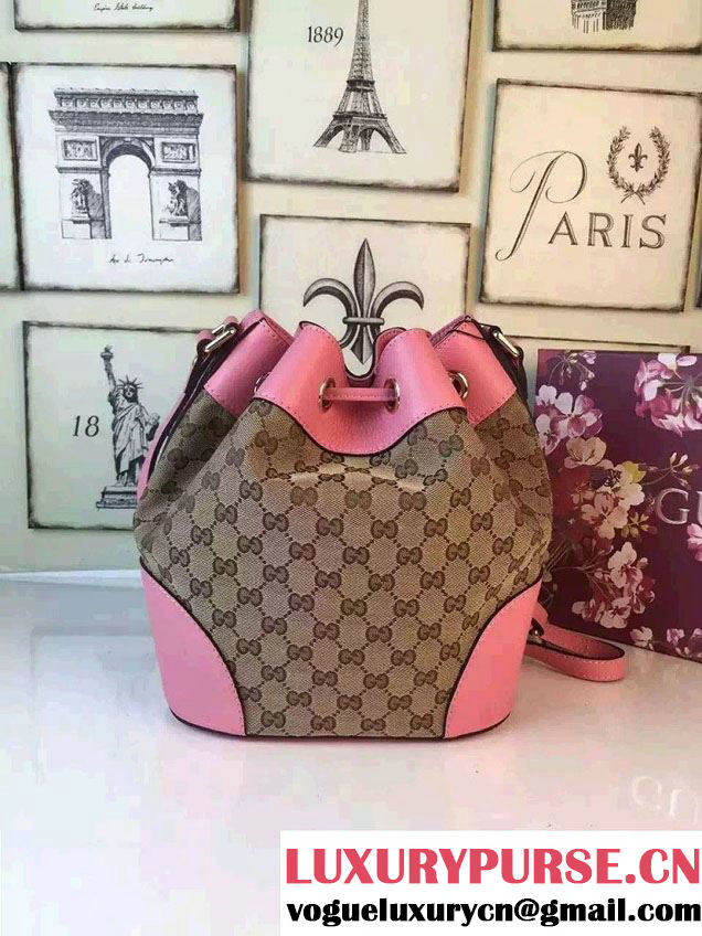 Gucci GG Canvas Leather Small Bucket Bag 381597 Pink 2016