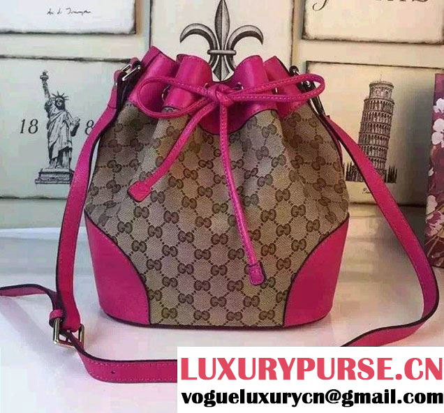 Gucci GG Canvas Leather Small Bucket Bag 381597 Fushia 2016