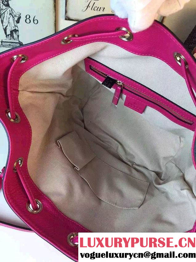 Gucci GG Canvas Leather Small Bucket Bag 381597 Fushia 2016