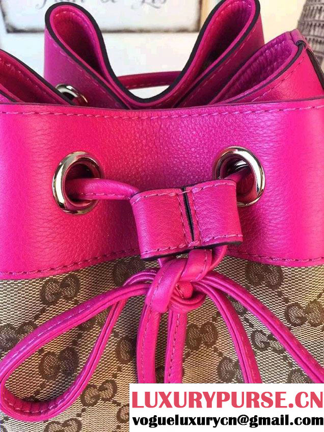 Gucci GG Canvas Leather Small Bucket Bag 381597 Fushia 2016