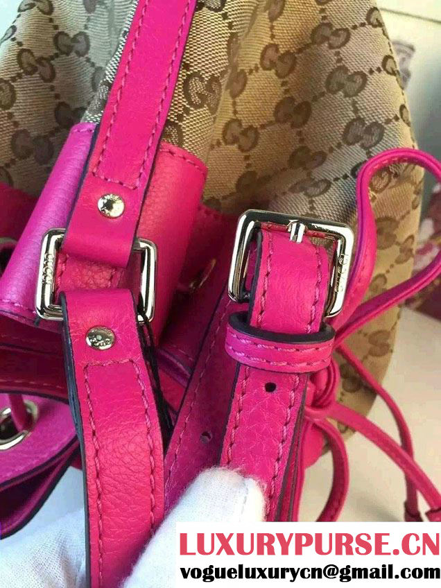 Gucci GG Canvas Leather Small Bucket Bag 381597 Fushia 2016
