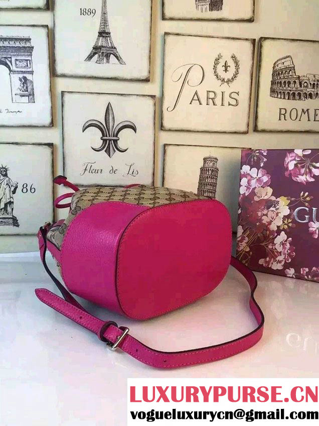 Gucci GG Canvas Leather Small Bucket Bag 381597 Fushia 2016