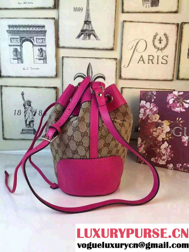Gucci GG Canvas Leather Small Bucket Bag 381597 Fushia 2016