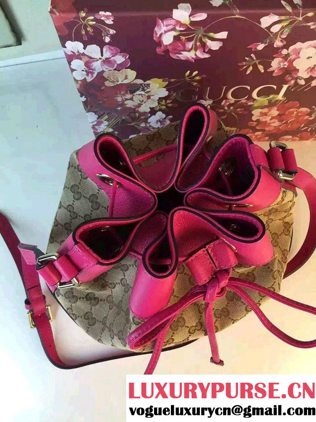 Gucci GG Canvas Leather Small Bucket Bag 381597 Fushia 2016