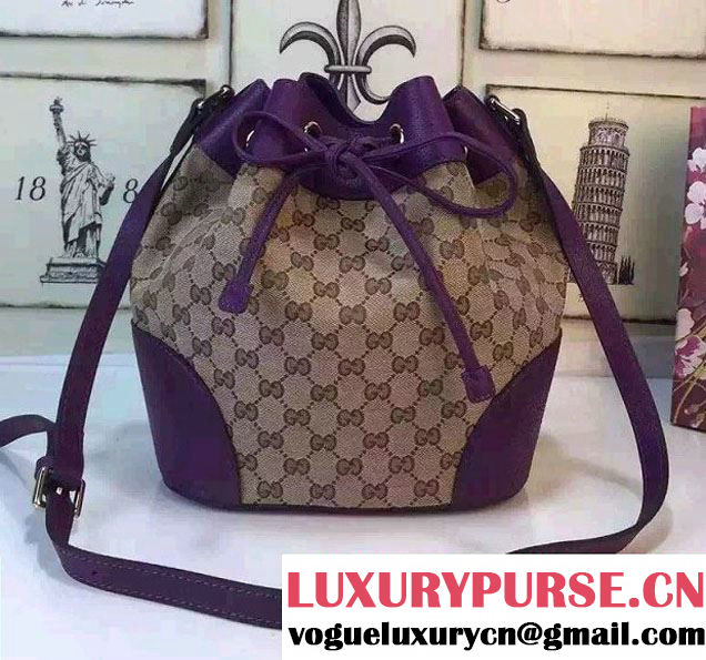 Gucci GG Canvas Leather Small Bucket Bag 381597 Purple 2016