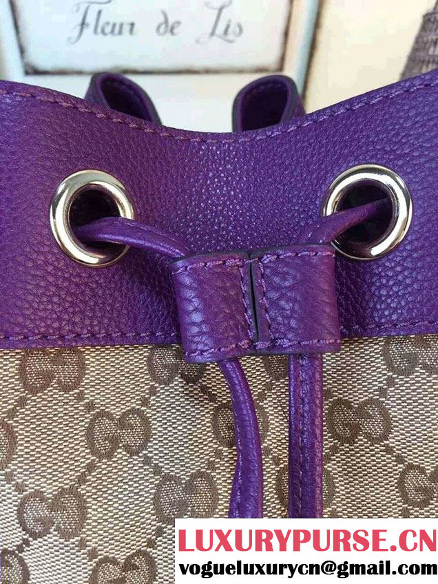 Gucci GG Canvas Leather Small Bucket Bag 381597 Purple 2016