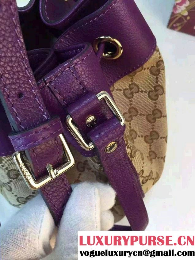 Gucci GG Canvas Leather Small Bucket Bag 381597 Purple 2016