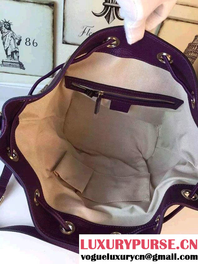 Gucci GG Canvas Leather Small Bucket Bag 381597 Purple 2016