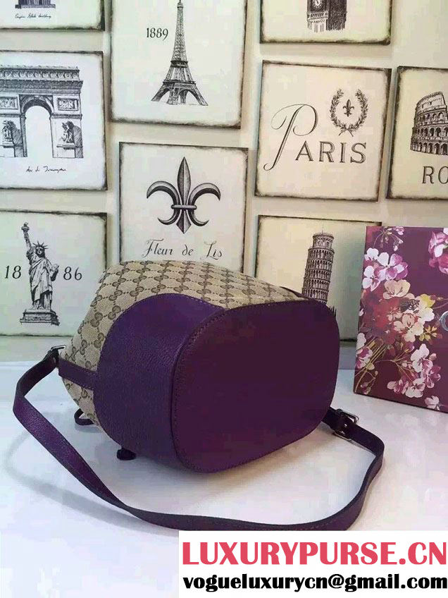 Gucci GG Canvas Leather Small Bucket Bag 381597 Purple 2016
