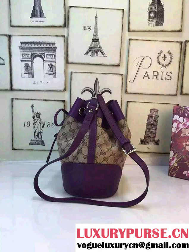 Gucci GG Canvas Leather Small Bucket Bag 381597 Purple 2016