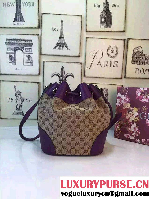 Gucci GG Canvas Leather Small Bucket Bag 381597 Purple 2016