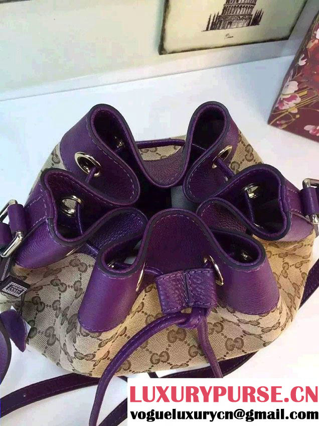 Gucci GG Canvas Leather Small Bucket Bag 381597 Purple 2016