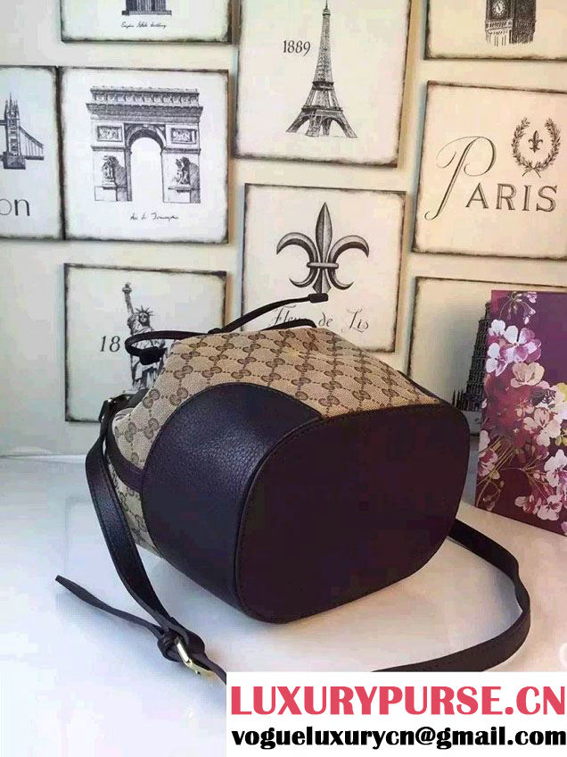 Gucci GG Canvas Leather Small Bucket Bag 381597 Black 2016