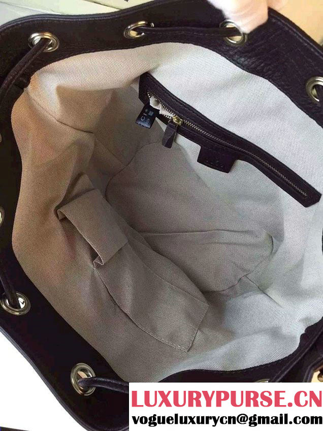 Gucci GG Canvas Leather Small Bucket Bag 381597 Black 2016