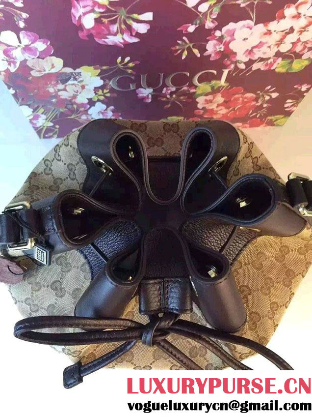 Gucci GG Canvas Leather Small Bucket Bag 381597 Black 2016