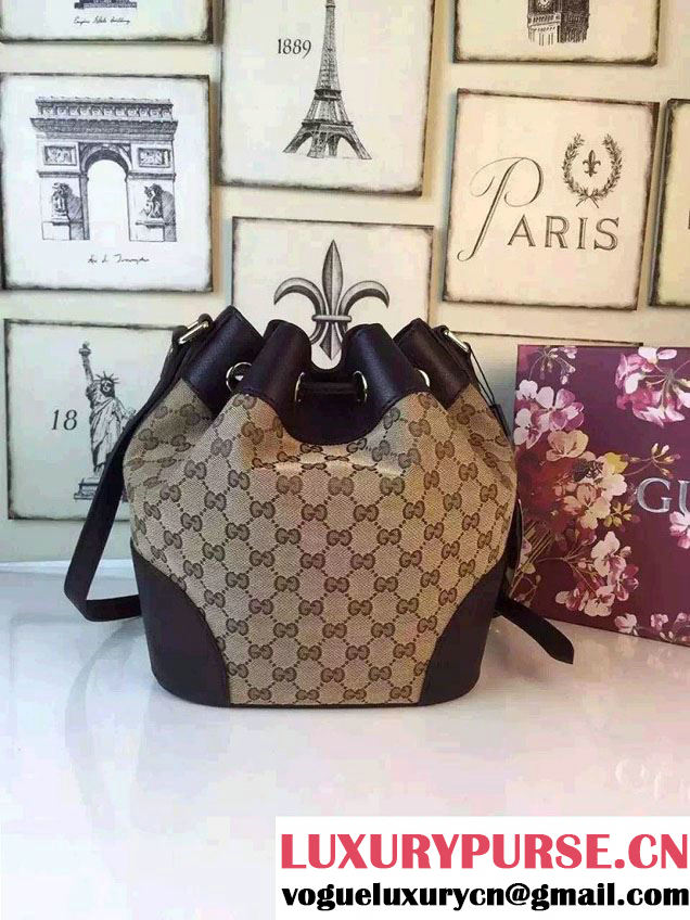 Gucci GG Canvas Leather Small Bucket Bag 381597 Black 2016