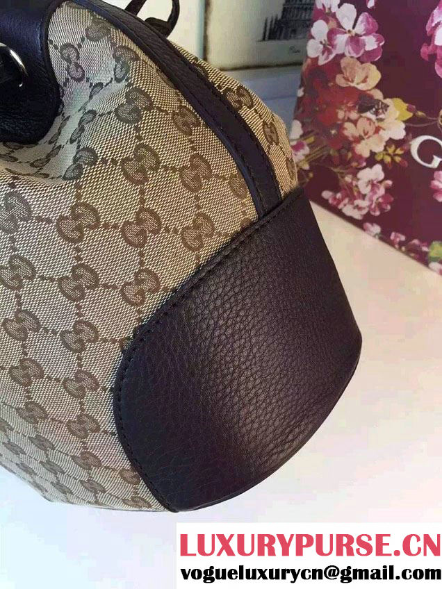 Gucci GG Canvas Leather Small Bucket Bag 381597 Black 2016