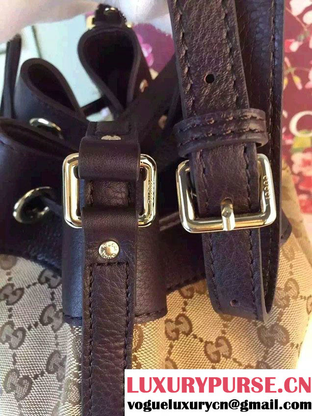 Gucci GG Canvas Leather Small Bucket Bag 381597 Black 2016