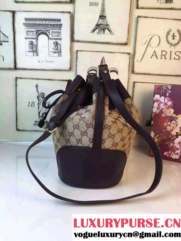 Gucci GG Canvas Leather Small Bucket Bag 381597 Black 2016
