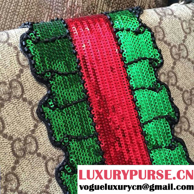 Gucci Sequins Mouth And Lightening Embroidered Dionysus GG Supreme Medium Bag 400235 2016