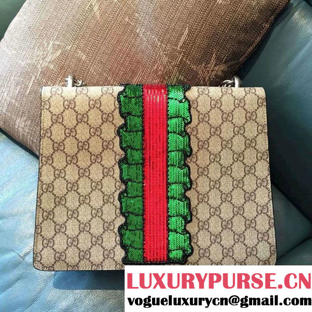 Gucci Sequins Mouth And Lightening Embroidered Dionysus GG Supreme Medium Bag 400235 2016