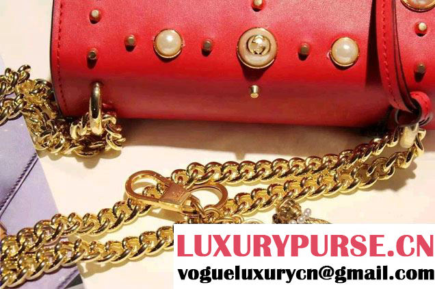 Gucci Padlock GG Pearl Studded Leather Shoulder Small Bag 432182 Red 2016