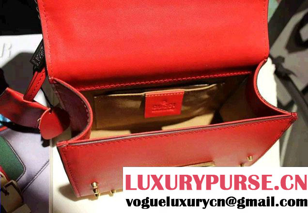 Gucci Padlock GG Pearl Studded Leather Shoulder Small Bag 432182 Red 2016