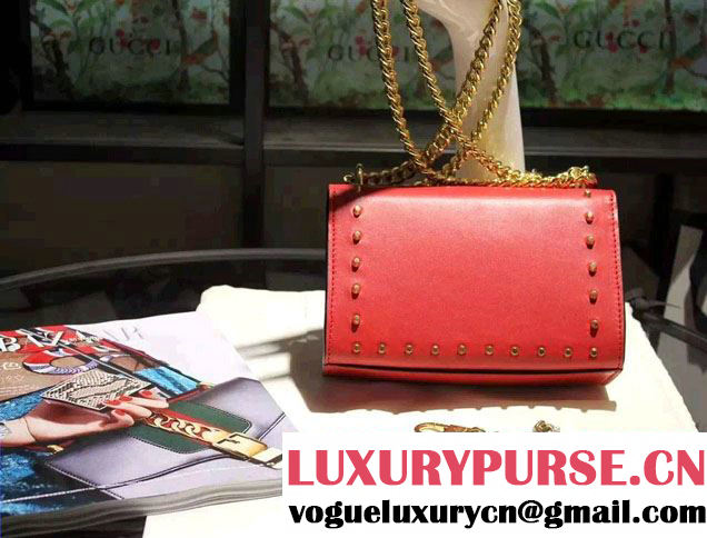 Gucci Padlock GG Pearl Studded Leather Shoulder Small Bag 432182 Red 2016