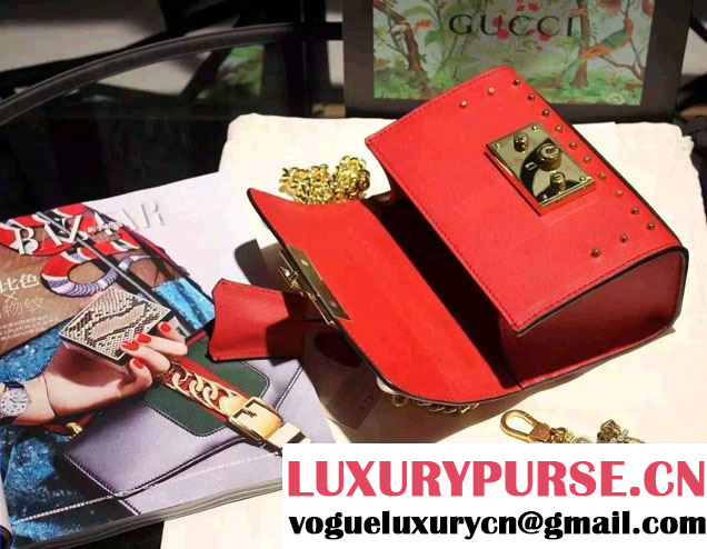 Gucci Padlock GG Pearl Studded Leather Shoulder Small Bag 432182 Red 2016
