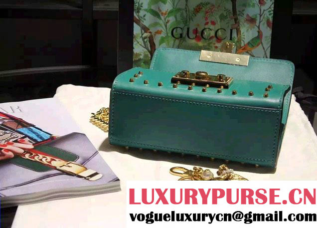 Gucci Padlock GG Pearl Studded Leather Shoulder Small Bag 432182 Green 2016