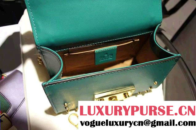 Gucci Padlock GG Pearl Studded Leather Shoulder Small Bag 432182 Green 2016