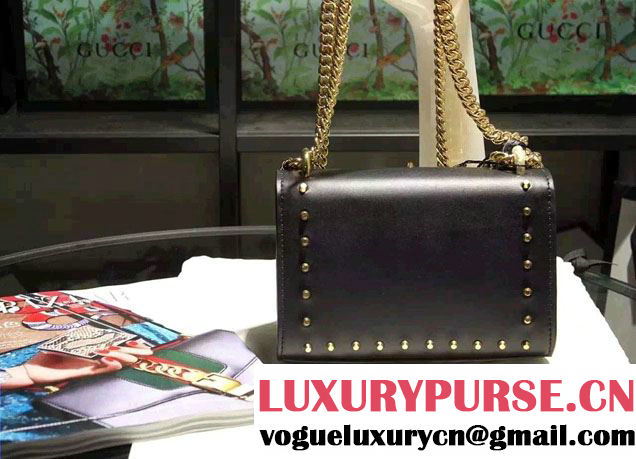 Gucci Padlock GG Pearl Studded Leather Shoulder Small Bag 432182 Black 2016