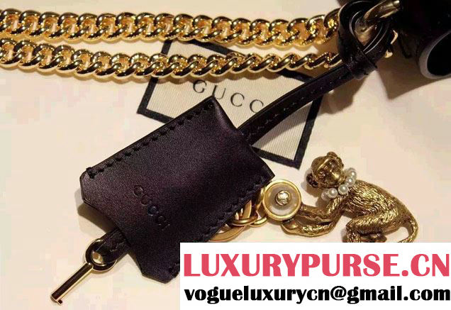 Gucci Padlock GG Pearl Studded Leather Shoulder Small Bag 432182 Black 2016