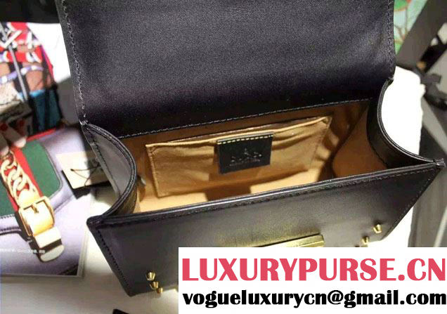 Gucci Padlock GG Pearl Studded Leather Shoulder Small Bag 432182 Black 2016