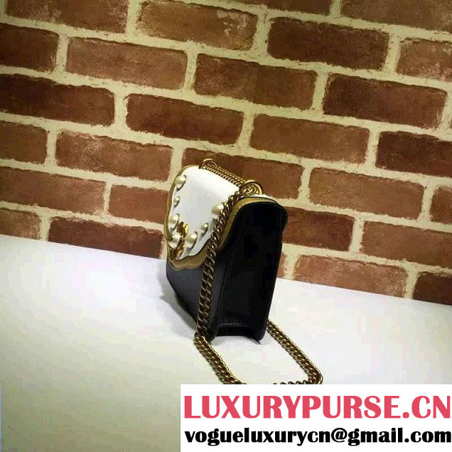 Gucci Pearl Studs Chain Shoulder Bag 432282 Black/White/Gold 2016
