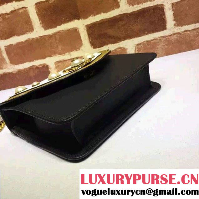 Gucci Pearl Studs Chain Shoulder Bag 432282 Black/White/Gold 2016