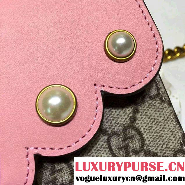 Gucci Pearl Studs GG Supreme Mini Chain Wallet Bag 431478 Pink 2016
