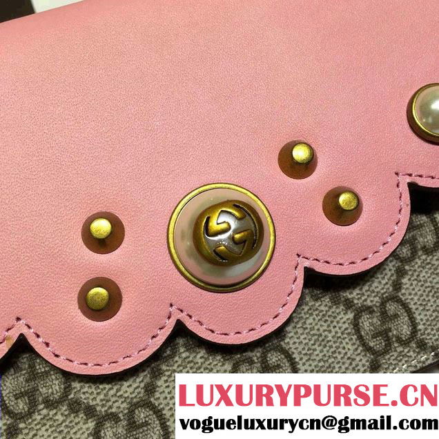 Gucci Pearl Studs GG Supreme Mini Chain Wallet Bag 431478 Pink 2016