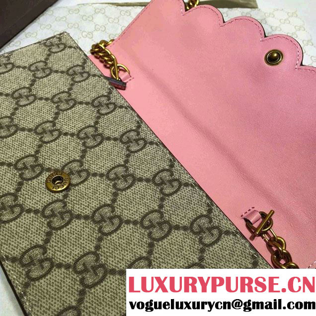 Gucci Pearl Studs GG Supreme Mini Chain Wallet Bag 431478 Pink 2016