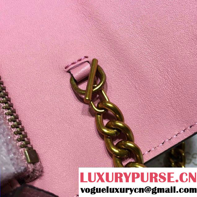 Gucci Pearl Studs GG Supreme Mini Chain Wallet Bag 431478 Pink 2016