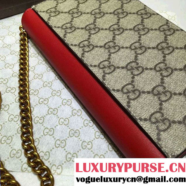Gucci Pearl Studs GG Supreme Mini Chain Wallet Bag 431478 Red 2016