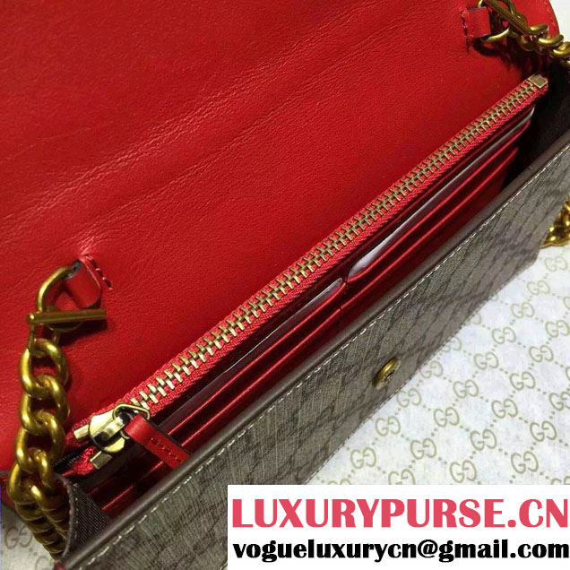 Gucci Pearl Studs GG Supreme Mini Chain Wallet Bag 431478 Red 2016