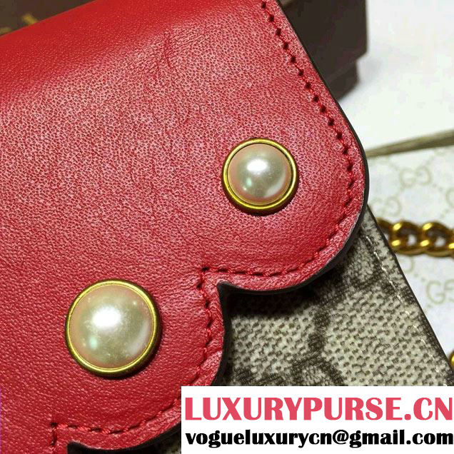 Gucci Pearl Studs GG Supreme Mini Chain Wallet Bag 431478 Red 2016