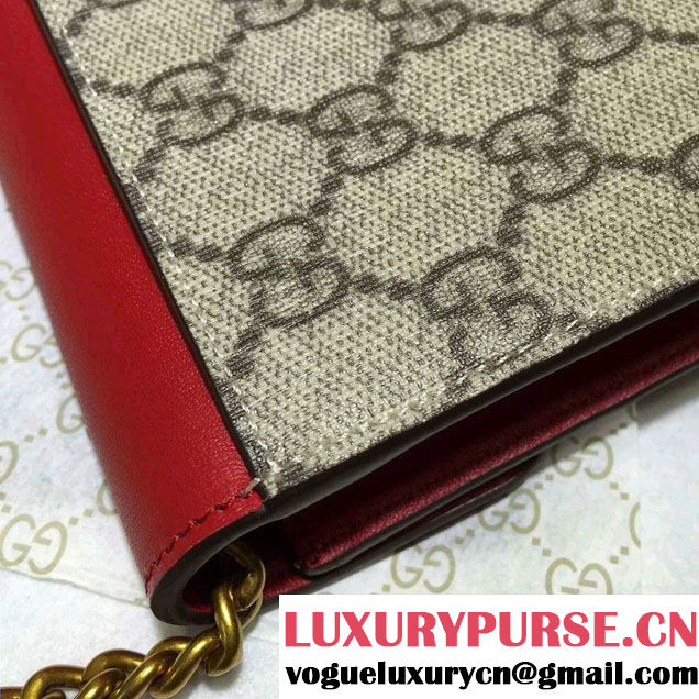 Gucci Pearl Studs GG Supreme Mini Chain Wallet Bag 431478 Red 2016