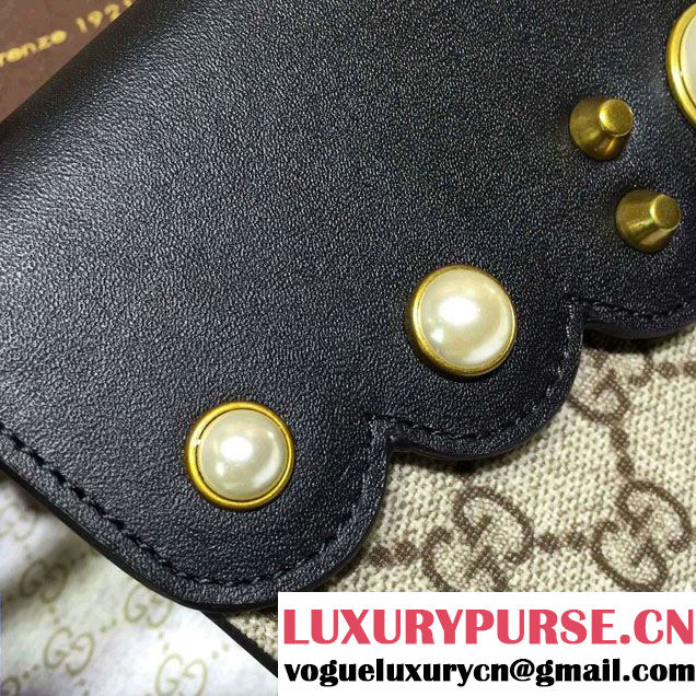 Gucci Pearl Studs GG Supreme Mini Chain Wallet Bag 431478 Black 2016